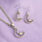 Moon & Star Charm Jewellery Set, Dangly Earring And Necklace Set In Gift Bag, Cord And Chain Options