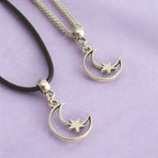 Moon & Star Charm Necklace Silver Plated Or Waxed Cord Variable Lengths, Gift Packaged