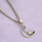 Moon & Star Charm Necklace Silver Plated Or Waxed Cord Variable Lengths, Gift Packaged