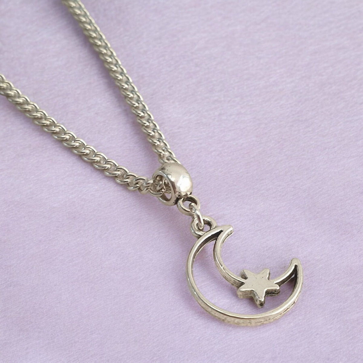 Moon & Star Charm Necklace Silver Plated Or Waxed Cord Variable Lengths, Gift Packaged