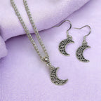 Moon Charm Jewellery Set, Dangly Earring And Necklace Set In Gift Bag, Cord Or Chain Options