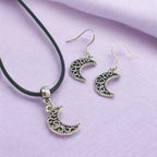 Moon Charm Jewellery Set, Dangly Earring And Necklace Set In Gift Bag, Cord Or Chain Options