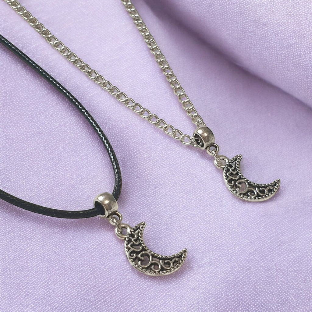 Moon Charm Necklace Silver Plated Or Waxed Cord Variable Lengths, Gift Packaged