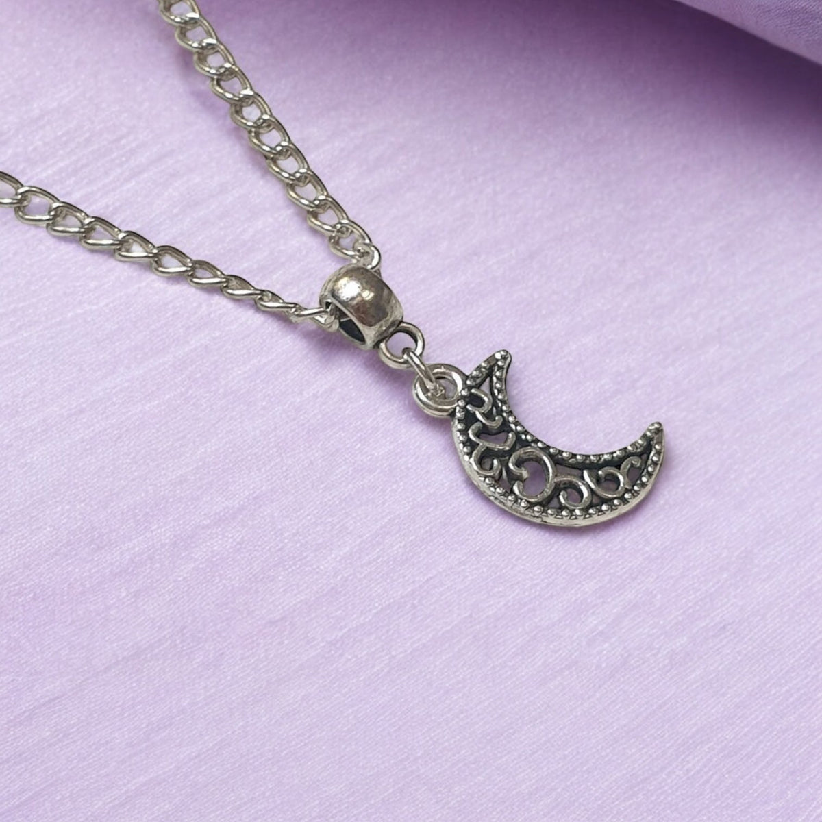 Moon Charm Necklace Silver Plated Or Waxed Cord Variable Lengths, Gift Packaged