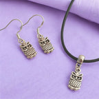 Owl Charm Jewellery Set, Dangly Earring And Necklace Set In Gift Bag, Cord Or Chain Options