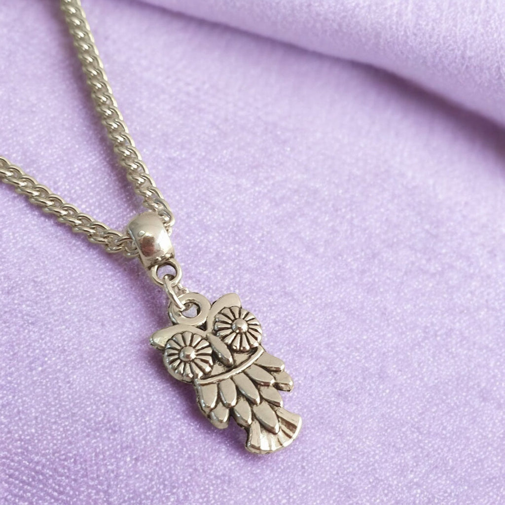 Owl Charm Necklace Silver Plated Or Waxed Cord Variable Lengths, Gift Packaged