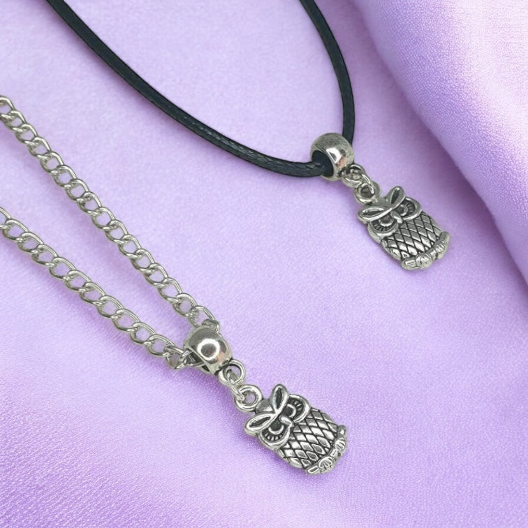 Owl Charm Necklace Silver Plated Or Waxed Cord Variable Lengths, Gift Packaged