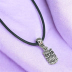 Owl Charm Necklace Silver Plated Or Waxed Cord Variable Lengths, Gift Packaged