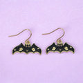 Black Enamel Bat Dangly Earrings