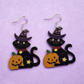 Cat And Pumpkin Dangly Earrings