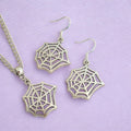 Cobweb Spider Web Charm Jewellery Set, Dangly Earring And Necklace Set In Gift Bag, Cord And Chain Option, Spooky
