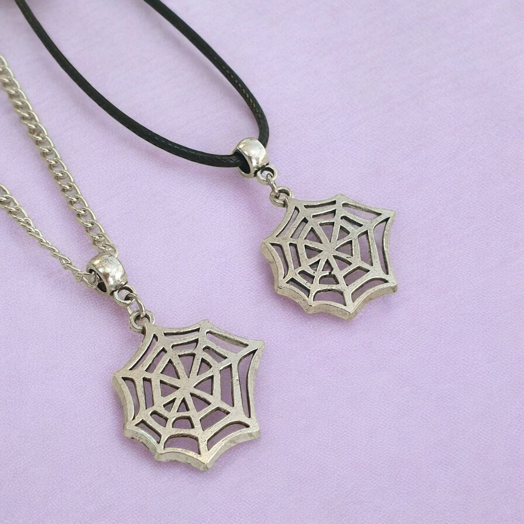 Cobweb Spider Web Charm Necklace Silver Plated Or Waxed Cord Variable Lengths, Gift Packaged, Spooky Halloween Gift