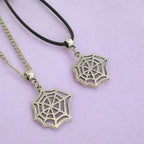 Cobweb Spider Web Charm Necklace Silver Plated Or Waxed Cord Variable Lengths, Gift Packaged, Spooky Halloween Gift