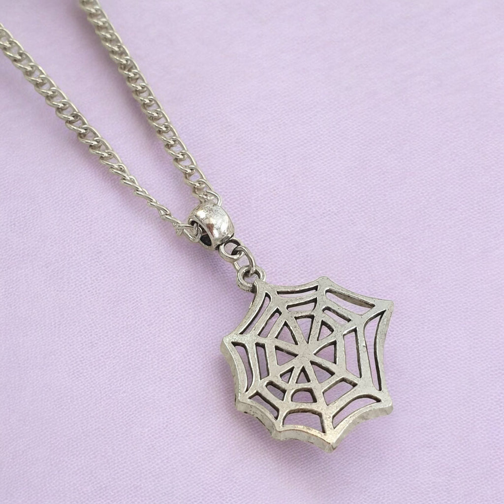 Cobweb Spider Web Charm Necklace Silver Plated Or Waxed Cord Variable Lengths, Gift Packaged, Spooky Halloween Gift