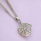 Cobweb Spider Web Charm Necklace Silver Plated Or Waxed Cord Variable Lengths, Gift Packaged, Spooky Halloween Gift