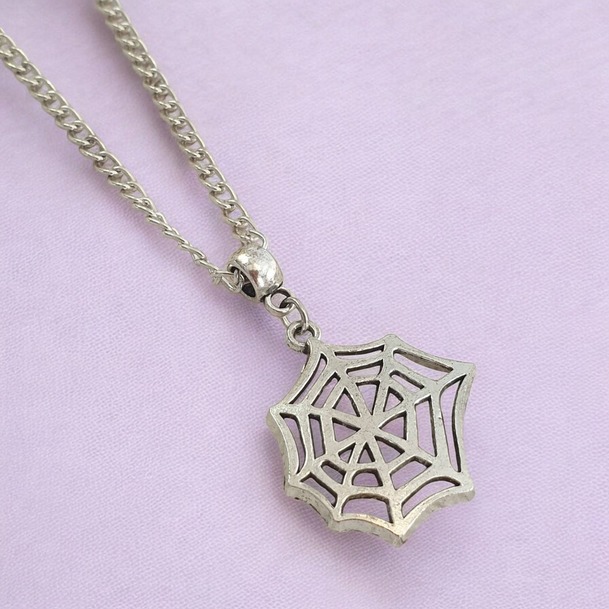 Cobweb Spider Web Charm Necklace Silver Plated Or Waxed Cord Variable Lengths, Gift Packaged, Spooky Halloween Gift