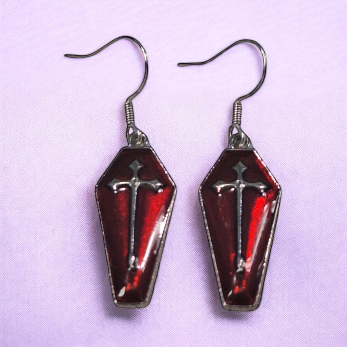 Enamel Coffin Dangly Earrings