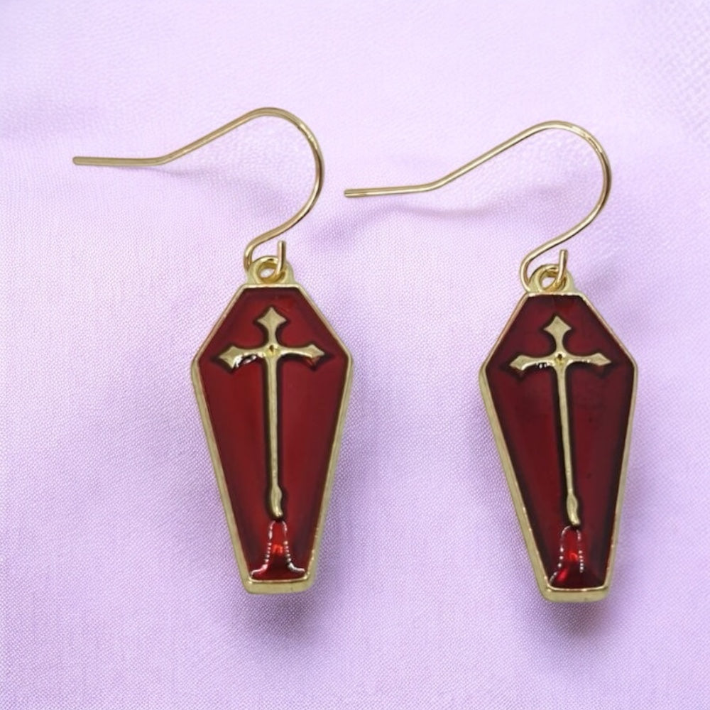 Enamel Coffin Dangly Earrings
