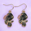 Enamel Raven Dangly Earrings