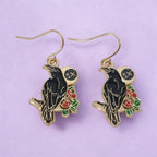 Enamel Raven Dangly Earrings