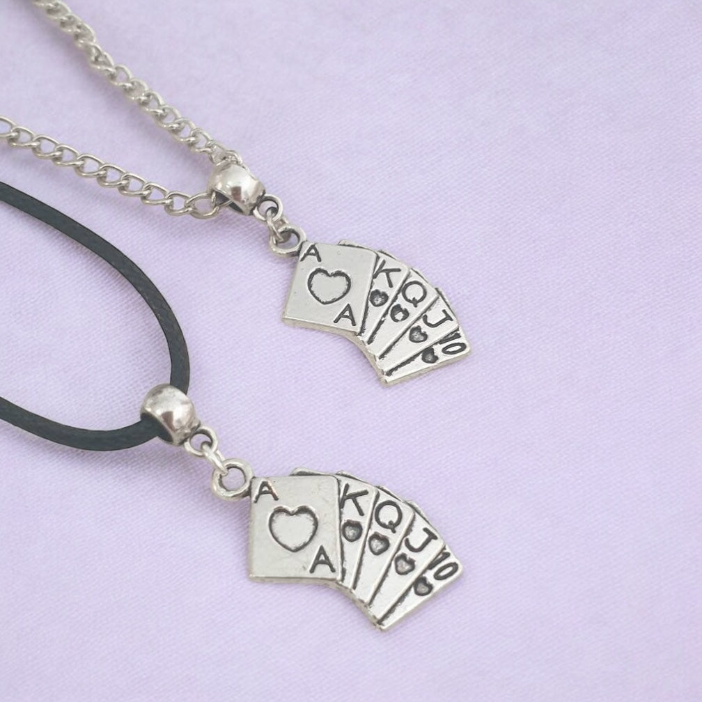 Playing Card Charm Necklace Silver Plated Or Waxed Cord Variable Lengths, Gift Packaged