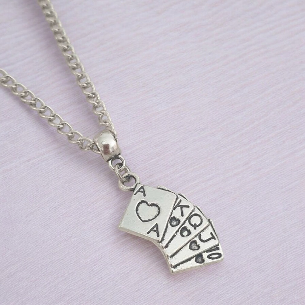 Playing Card Charm Necklace Silver Plated Or Waxed Cord Variable Lengths, Gift Packaged