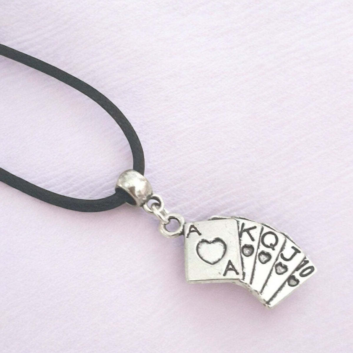 Playing Card Charm Necklace Silver Plated Or Waxed Cord Variable Lengths, Gift Packaged
