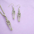 Skeleton Charm Jewellery Set, Dangly Earring And Necklace Set In Gift Bag, Cord And Chain Option, Spooky Halloween