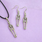 Skeleton Charm Jewellery Set, Dangly Earring And Necklace Set In Gift Bag, Cord And Chain Option, Spooky Halloween