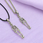 Skeleton Charm Necklace Silver Plated Or Waxed Cord Variable Lengths, Gift Packaged, Spooky Halloween Gift