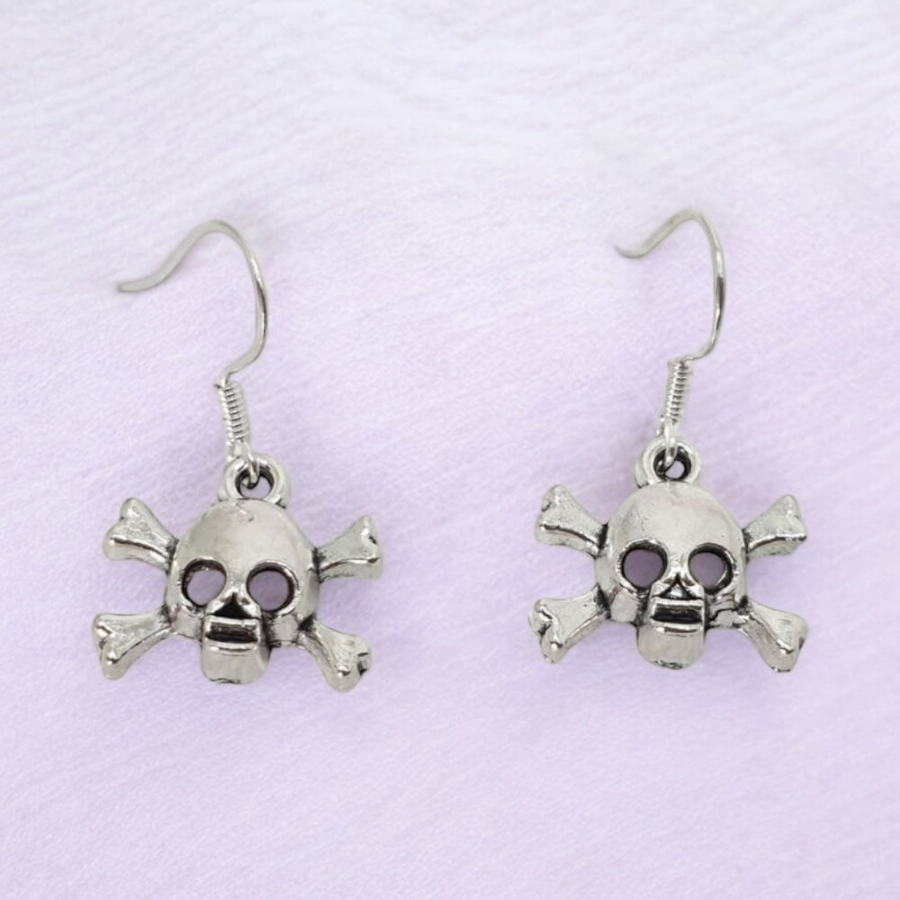 Skull And Cross Bone Dangly Earrings