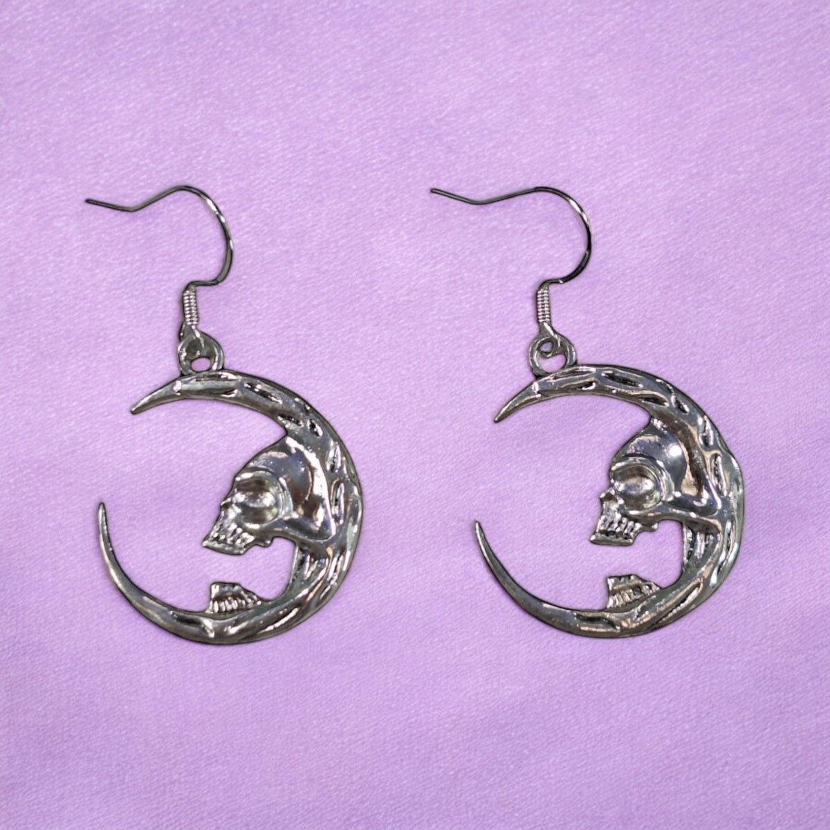 Skull Moon Dangly Earrings