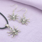 Spider Charm Jewellery Set, Dangly Earring And Necklace Set In Gift Bag, Cord And Chain Option, Spooky Halloween