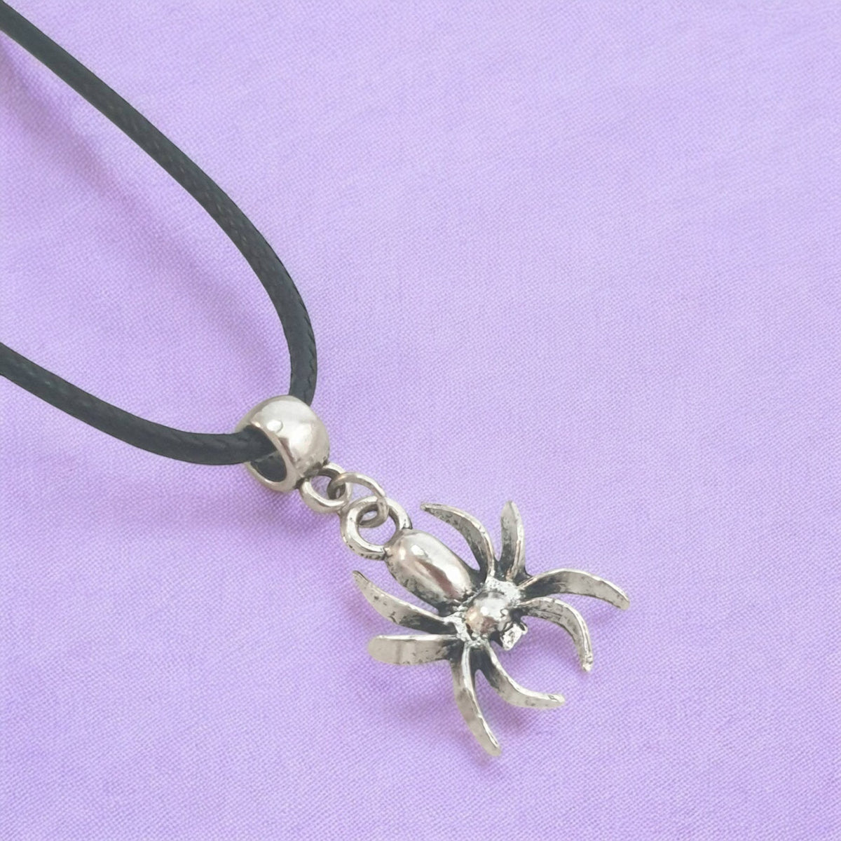 Spider Charm Necklace Silver Plated Or Waxed Cord Variable Lengths, Gift Packaged, Spooky Halloween Gift