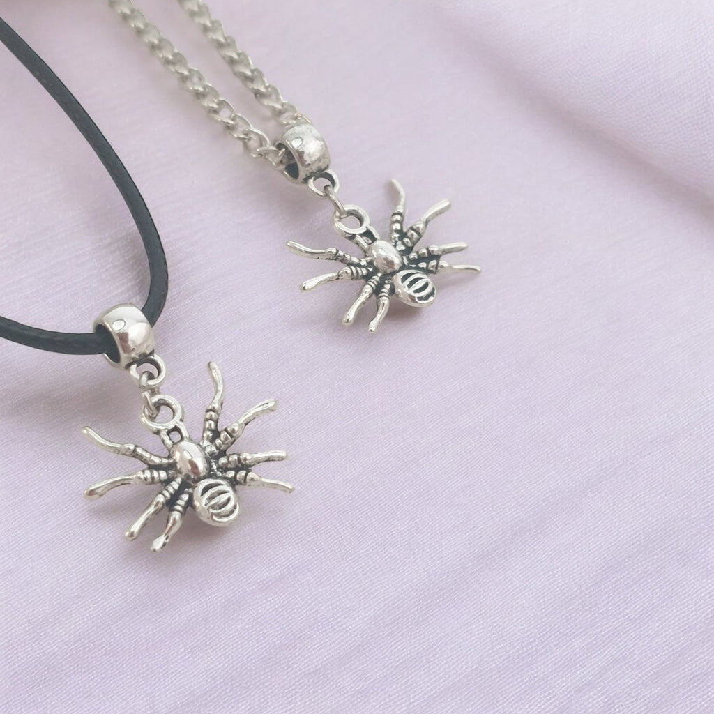 Spider Charm Necklace Silver Plated Or Waxed Cord Variable Lengths, Gift Packaged, Spooky Halloween Gift