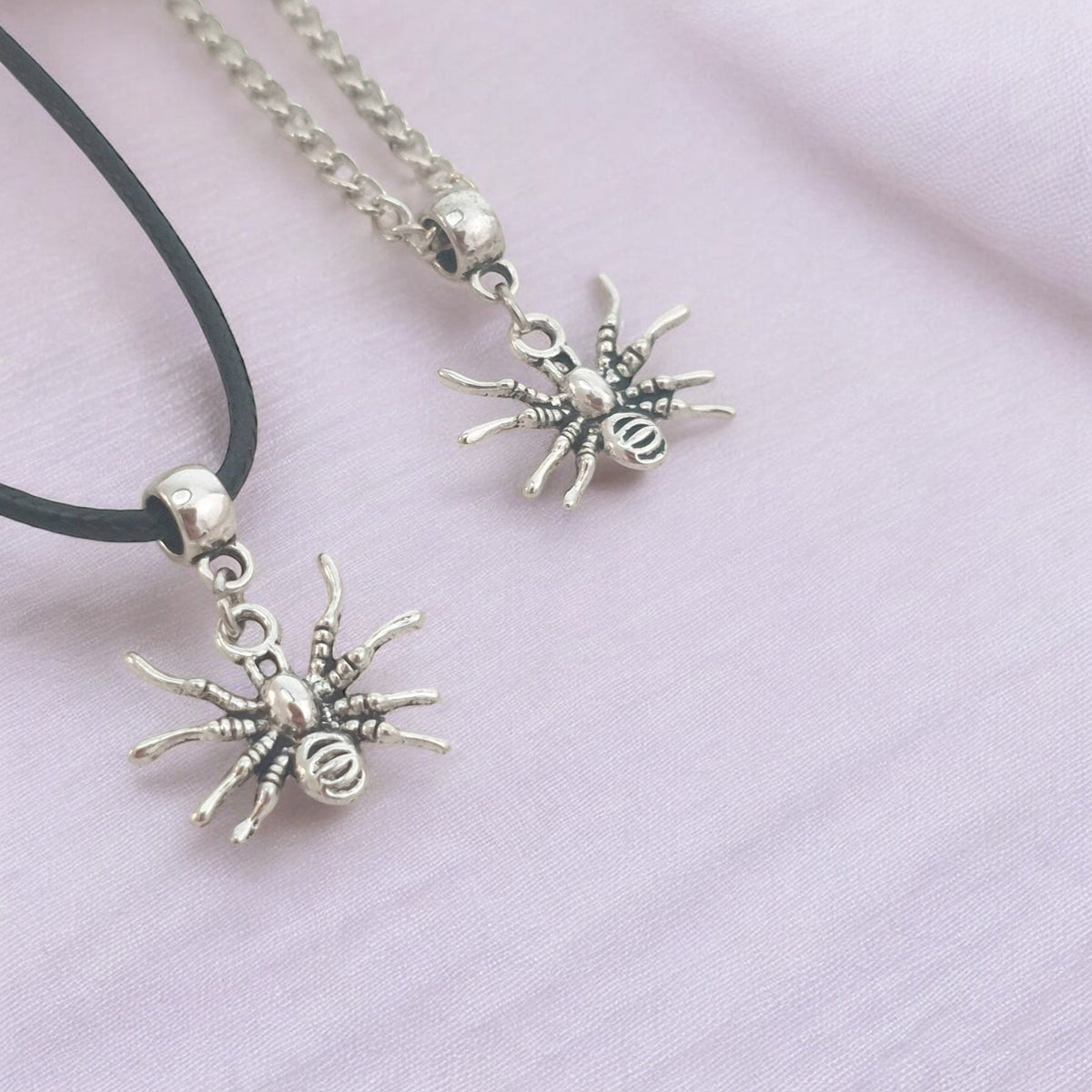 Spider Charm Necklace Silver Plated Or Waxed Cord Variable Lengths, Gift Packaged, Spooky Halloween Gift