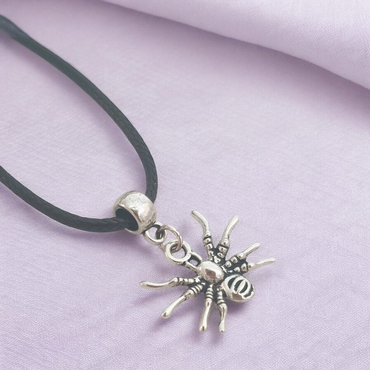 Spider Charm Necklace Silver Plated Or Waxed Cord Variable Lengths, Gift Packaged, Spooky Halloween Gift