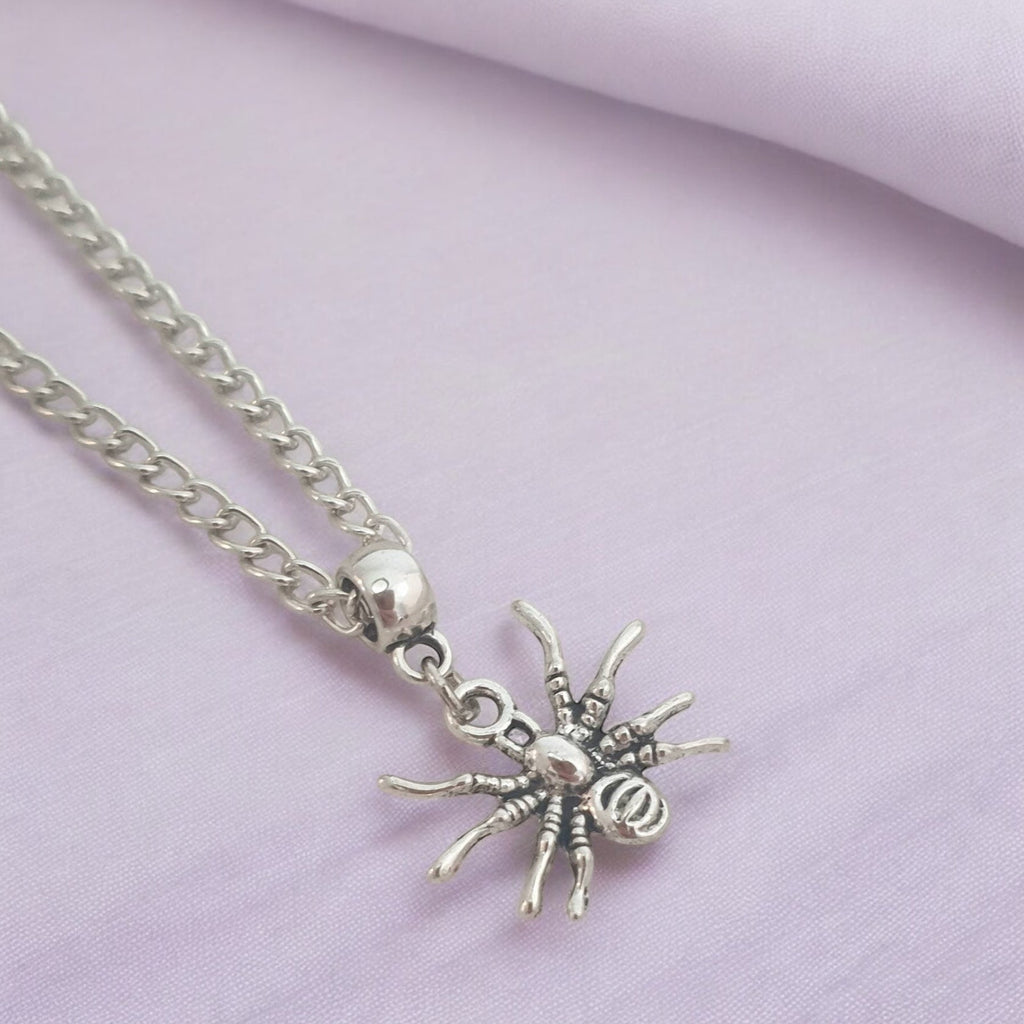 Spider Charm Necklace Silver Plated Or Waxed Cord Variable Lengths, Gift Packaged, Spooky Halloween Gift