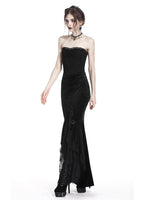 Dark In Love Cordelia Black Velvet Skirt - Gothic Fishtail Skirt Embroidered Lace