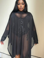 Necessary Evil Anahita Sheer Gothic Black Mesh Layer Dress - UK Made