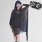 Necessary Evil Anahita Gothic Mesh Layer Dress - Sheer Black with Faux Leather Trim