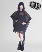 Necessary Evil Anahita Gothic Mesh Layer Dress - Sheer Black with Faux Leather Trim