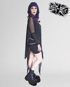 Necessary Evil Anahita Gothic Mesh Layer Dress - Sheer Black with Faux Leather Trim