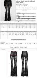 Punk Rave Seraphina Gothic Lace Flares - Cross Flocking Mesh Leggings