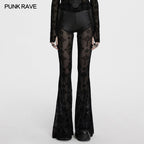 Punk Rave Seraphina Gothic Lace Flares - Cross Flocking Mesh Leggings