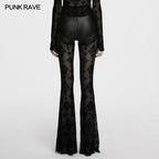 Punk Rave Seraphina Gothic Lace Flares - Cross Flocking Mesh Leggings