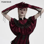 Punk Rave Selene Embroidered Velvet Gloves in Crimson