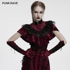 Punk Rave Selene Embroidered Velvet Gloves in Crimson