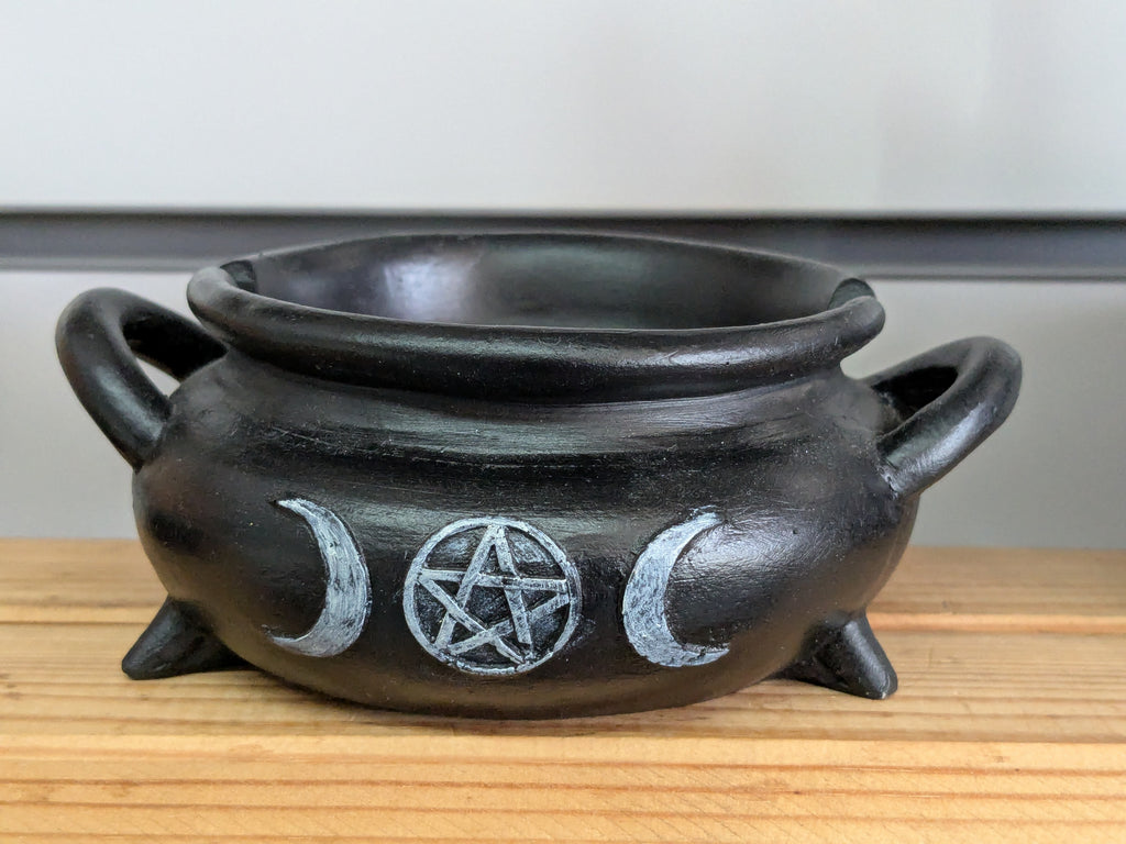 Triple Moon Pentagram Cauldron Incense Holder