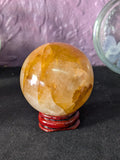 Golden Healer Quartz Crystal Sphere – 48mm 163g | One of a Kind with Wooden Stand